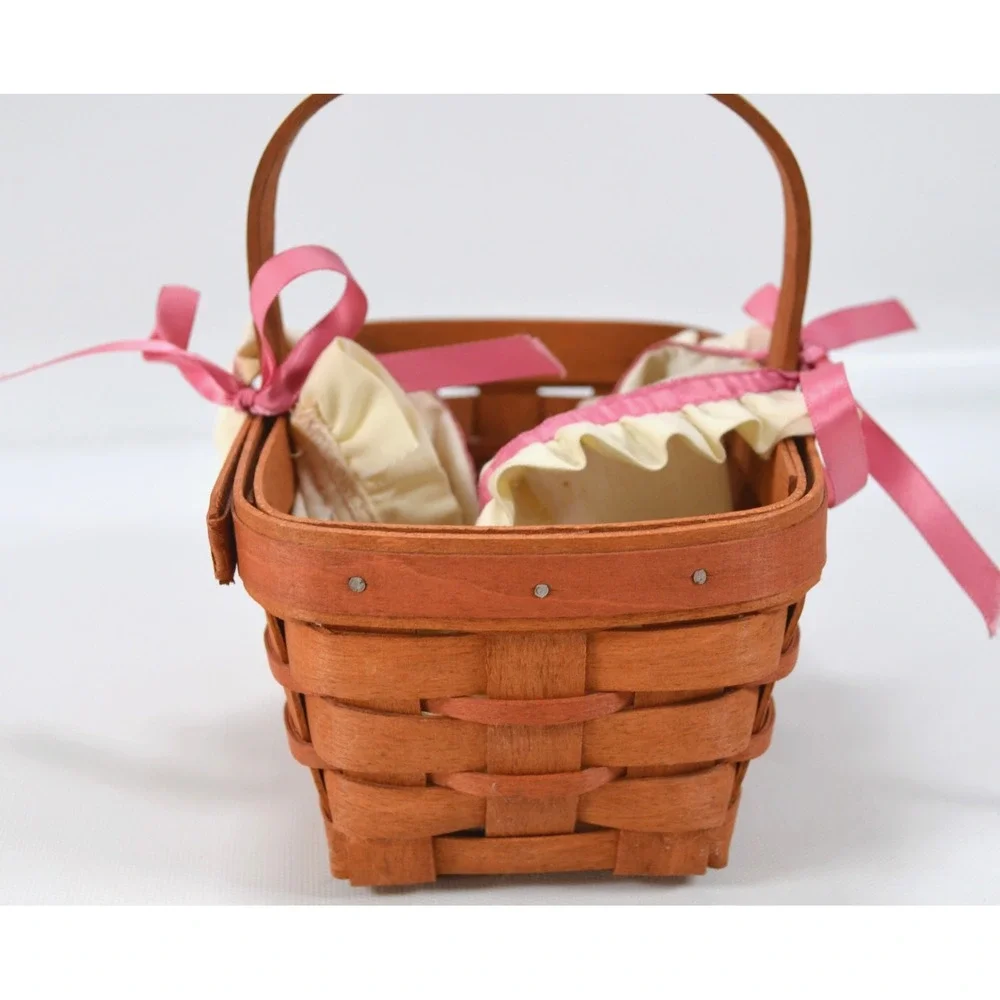 Longaberger‎ Vintage 1989 Basket With Attached Handle Liner Pink Ribbon